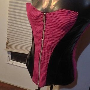"one size" hot pink and plether corset